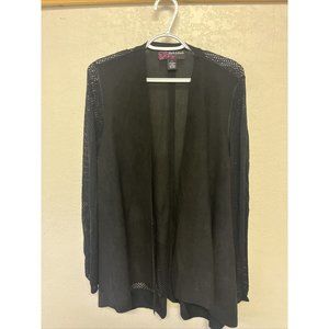 Peck&peck Black Kimono Cardigan Women’s Sz L Mesh Detail On Sleeves&back